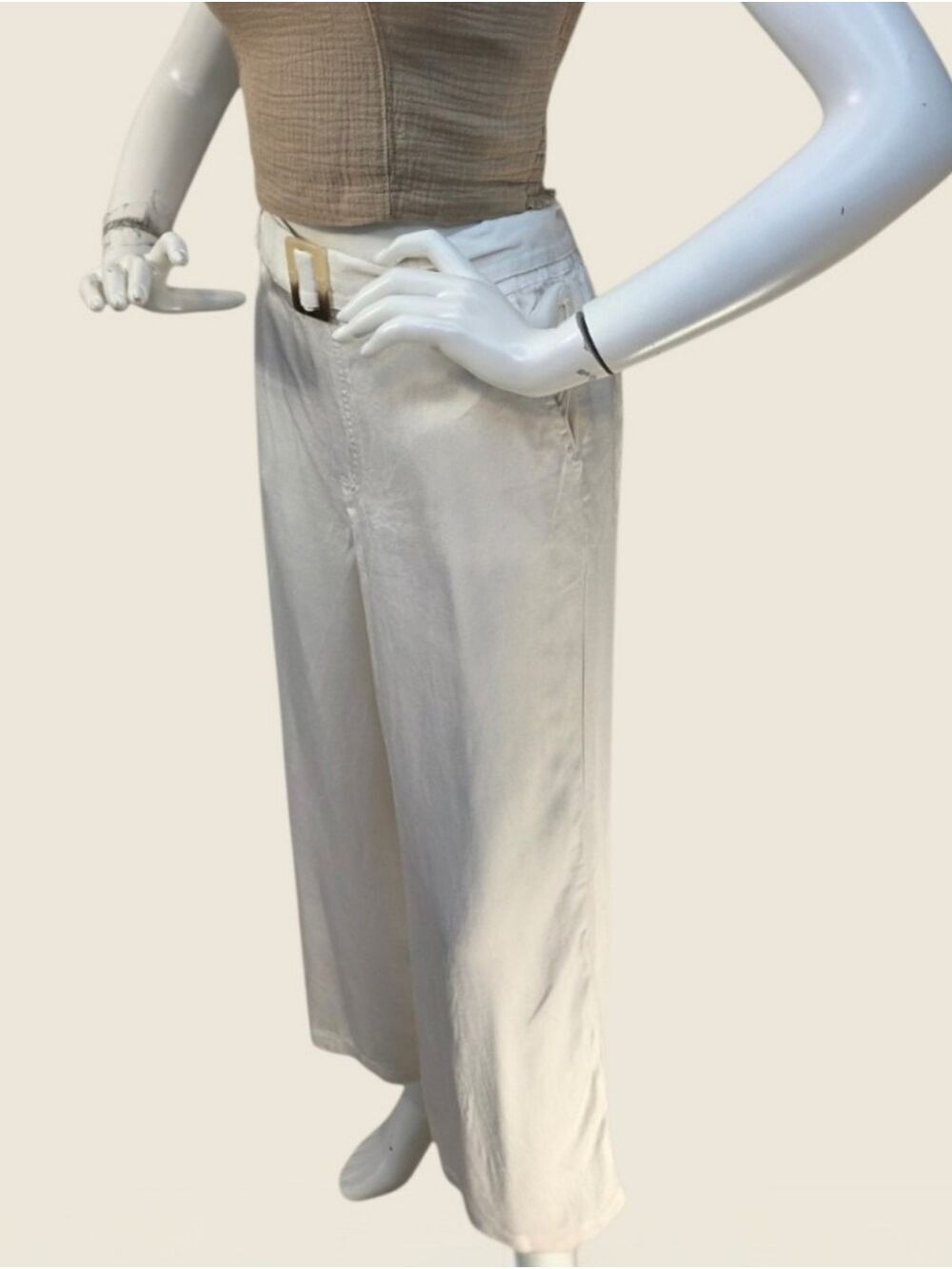 Dex White Wide Leg Belted Tencel Pants NWT Small